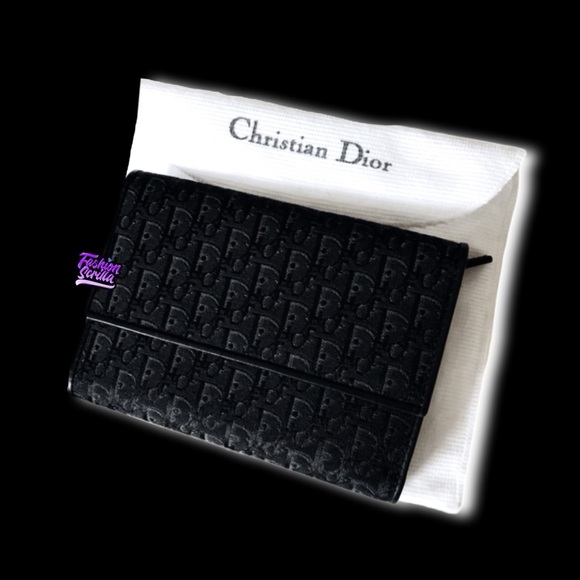DIOR Vintage Mini Jacquard Black Monogram Logo Oblique Canvas Leather Wallet - Picture 2 of 16
